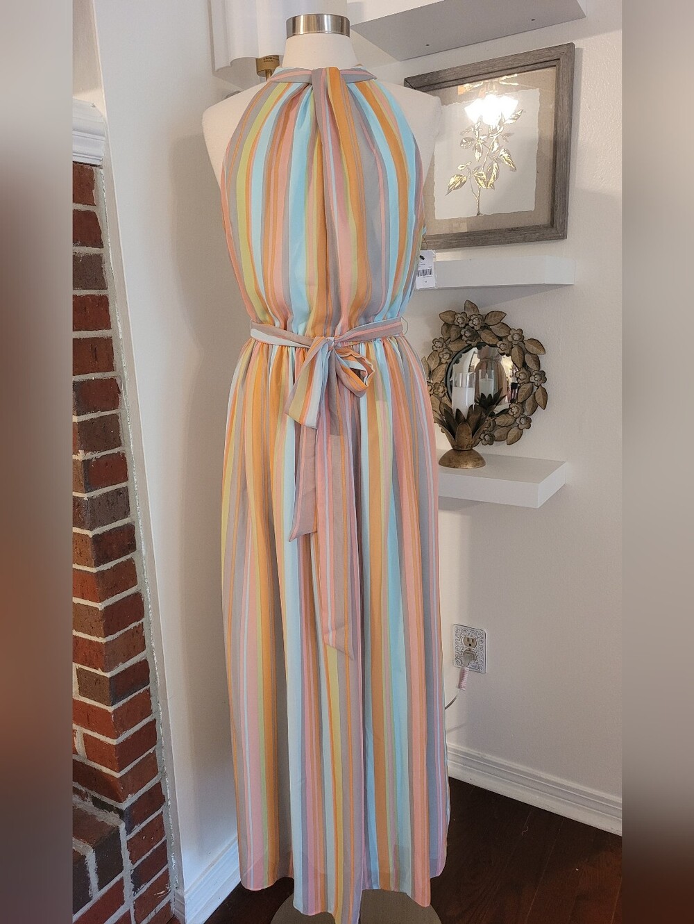 Lane Bryant Pastel Multi-Stripe Halter Maxi Dress Size 14 New